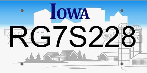 RG7S228 Iowa License Plate