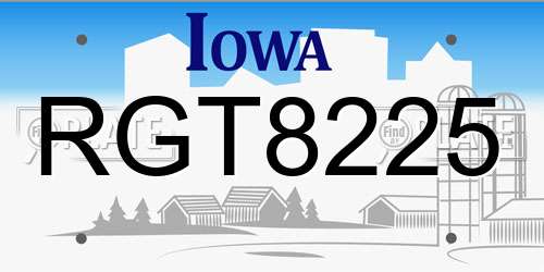 RGT8225 Iowa License Plate