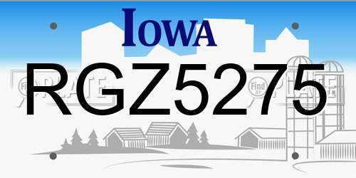 RGZ5275 Iowa License Plate