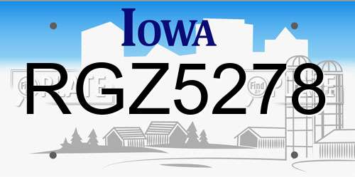 RGZ5278 Iowa License Plate