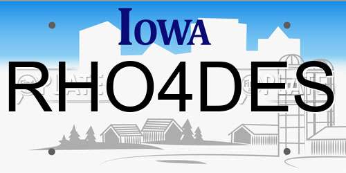 RHO4DES Iowa License Plate