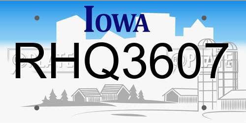 RHQ3607 Iowa License Plate