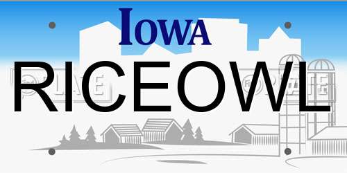 RICEOWL Iowa License Plate