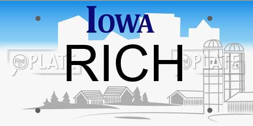 RICH Iowa License Plate