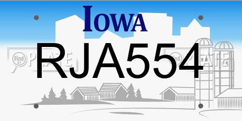 RJA554 Iowa License Plate