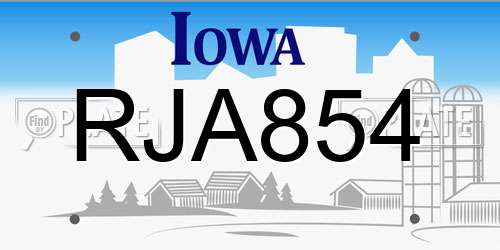 RJA854 Iowa License Plate