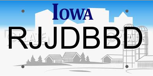 RJJDBBD Iowa License Plate