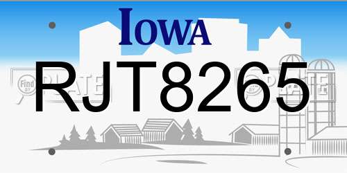 RJT8265 Iowa License Plate