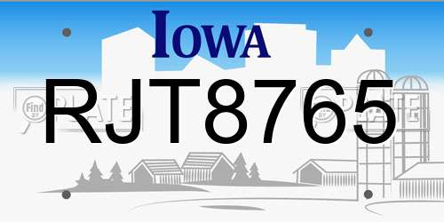 RJT8765 Iowa License Plate
