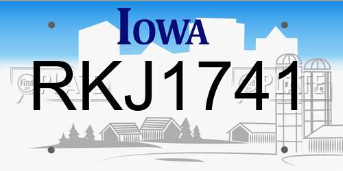 RKJ1741 Iowa License Plate
