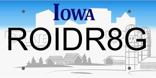 ROIDR8G Iowa License Plate