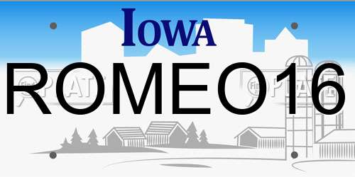 ROMEO16 Iowa License Plate