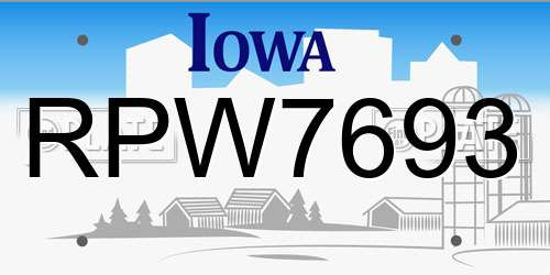 RPW7693 Iowa License Plate