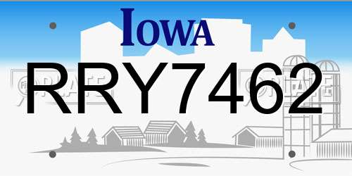 RRY7462 Iowa License Plate