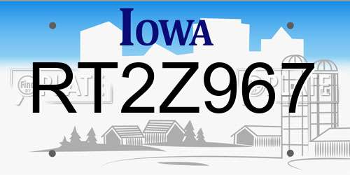 RT2Z967 Iowa License Plate