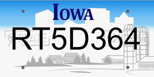 RT5D364 Iowa License Plate