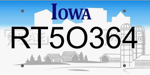 RT5O364 Iowa License Plate