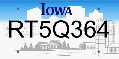RT5Q364 Iowa License Plate