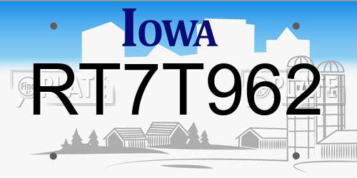 RT7T962 Iowa License Plate
