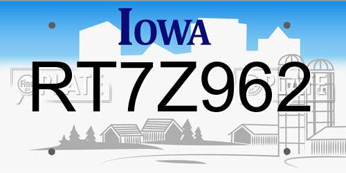 RT7Z962 Iowa License Plate