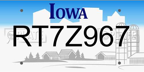 RT7Z967 Iowa License Plate