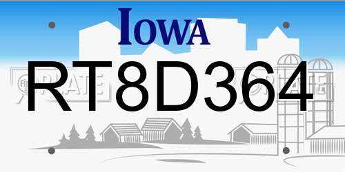 RT8D364 Iowa License Plate
