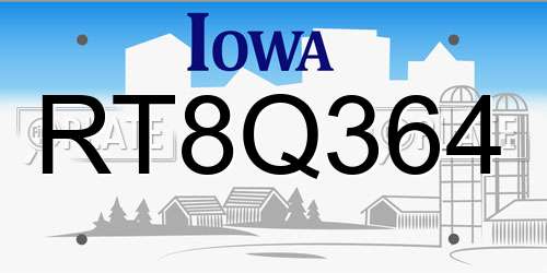 RT8Q364 Iowa License Plate