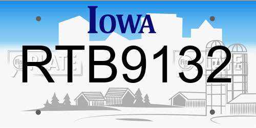 RTB9132 Iowa License Plate