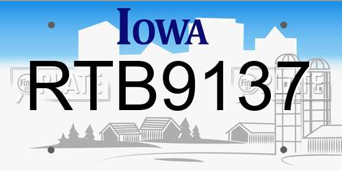 RTB9137 Iowa License Plate