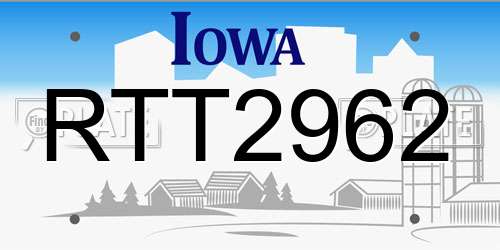 RTT2962 Iowa License Plate