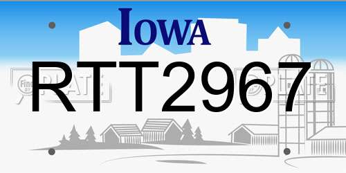 RTT2967 Iowa License Plate