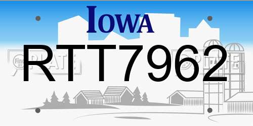RTT7962 Iowa License Plate