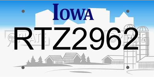 RTZ2962 Iowa License Plate