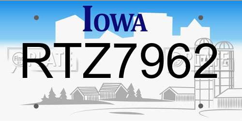 RTZ7962 Iowa License Plate
