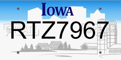 RTZ7967 Iowa License Plate