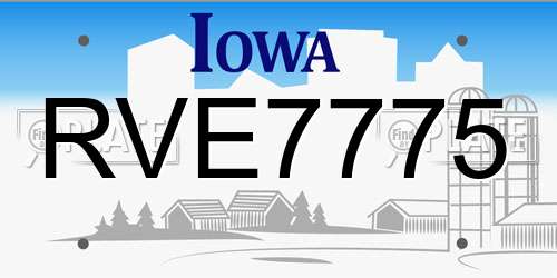 RVE7775 Iowa License Plate