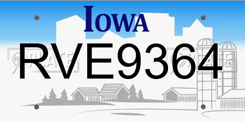 RVE9364 Iowa License Plate