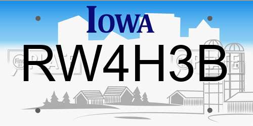 RW4H3B Iowa License Plate