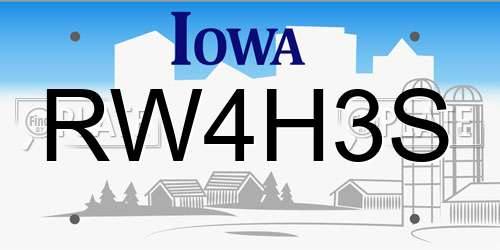 RW4H3S Iowa License Plate