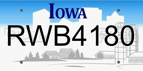 RWB4180 Iowa License Plate