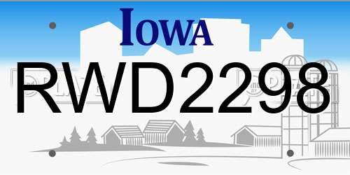 RWD2298 Iowa License Plate
