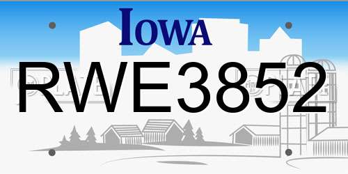 RWE3852 Iowa License Plate
