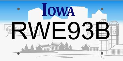 RWE93B Iowa License Plate