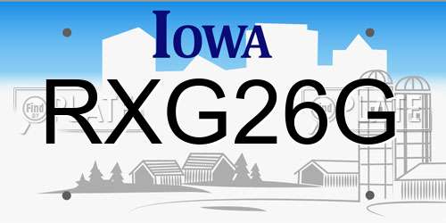 RXG26G Iowa License Plate
