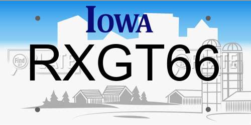 RXGT66 Iowa License Plate
