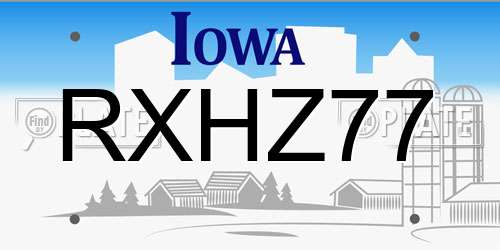 RXHZ77 Iowa License Plate
