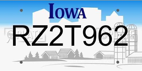RZ2T962 Iowa License Plate