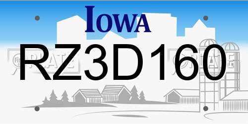 RZ3D160 Iowa License Plate