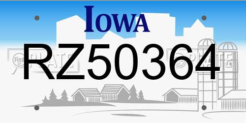 RZ50364 Iowa License Plate