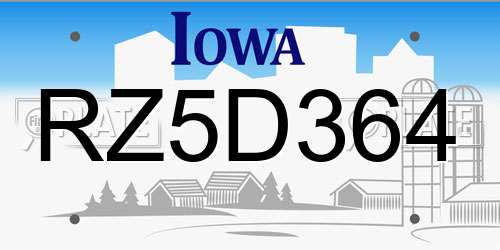 RZ5D364 Iowa License Plate